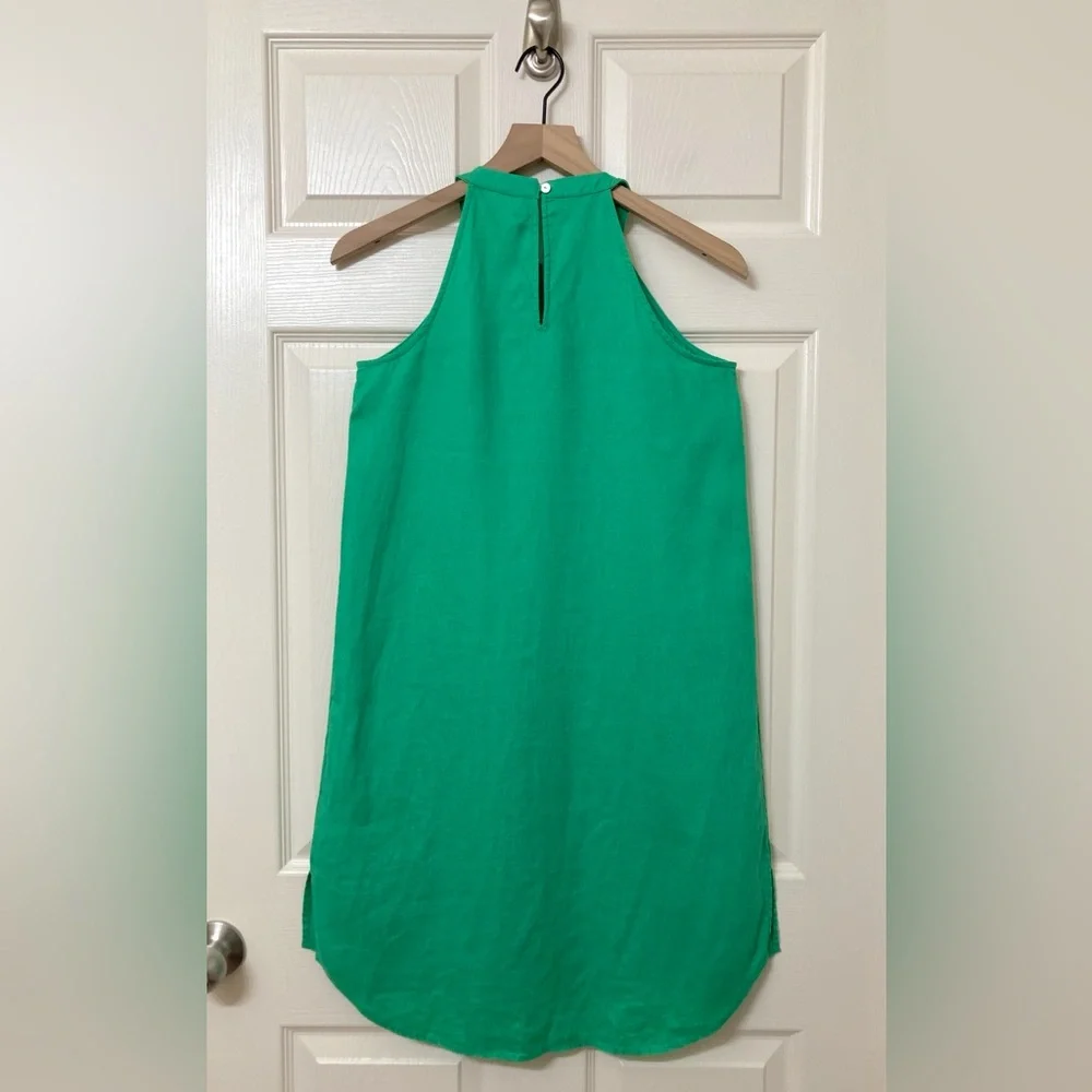 Sigrid Olsen Linen Kelly Green Halter Mini Shift Dress XS Preppy Resort Vacation